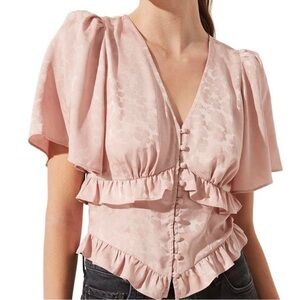 ASTR Blush Ruffle Puff Sleeve Blouse